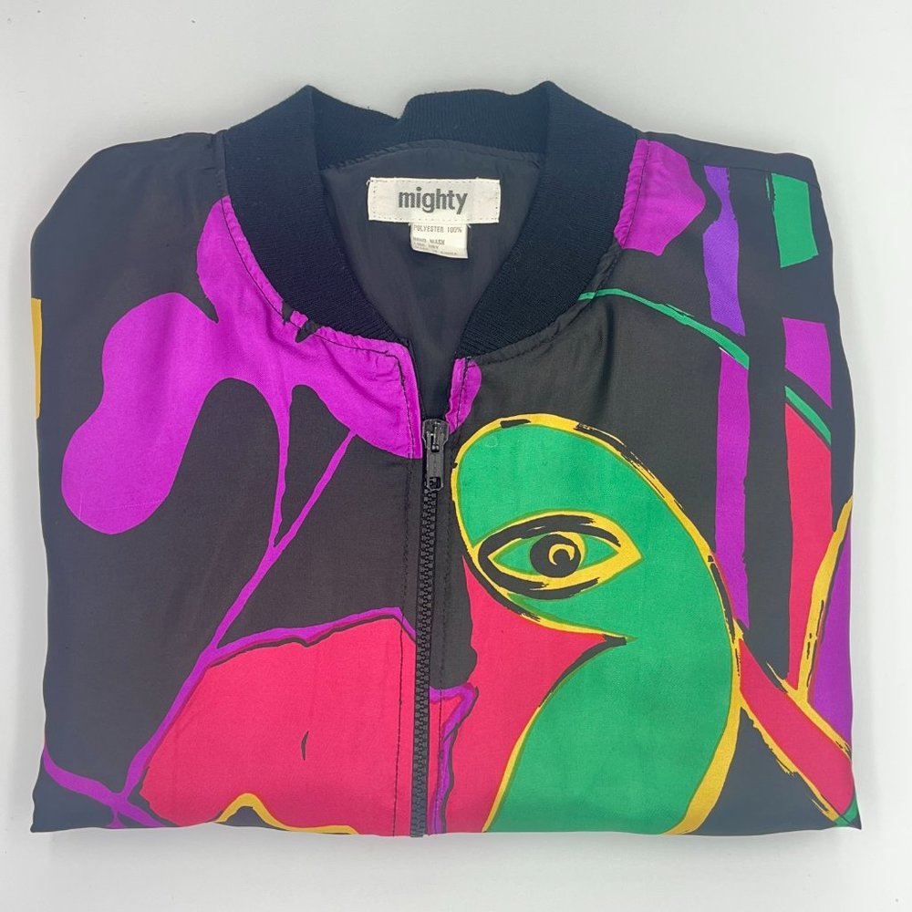 Vintage 80s Abstract Bomber Jacket | Mighty | Oversized | Multicolor | Size L
